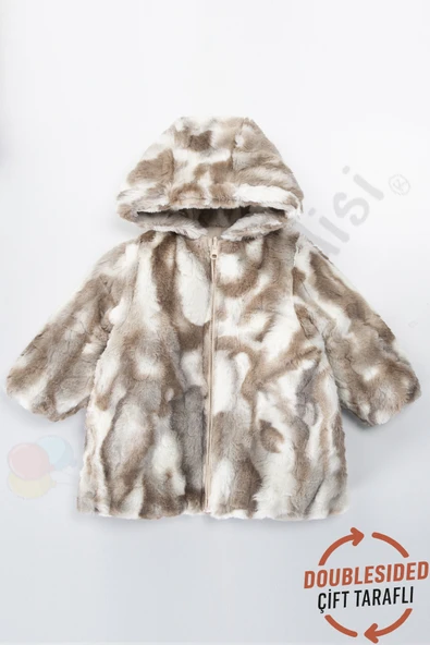Çift Taraflı içi Kürklü Peluş Şişme Fermuarlı Kalın Kar Kapüşonlu Kışlık Kız Bebek Mont Çocuk Kaban - 6