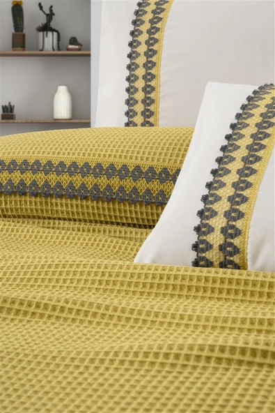 Sevim Tivoli Çift Kişilik 4 Parça Havuzlu Pike Takımı - Çeyizlik & Hediyelik Pike - Valerie-yeşil - 8