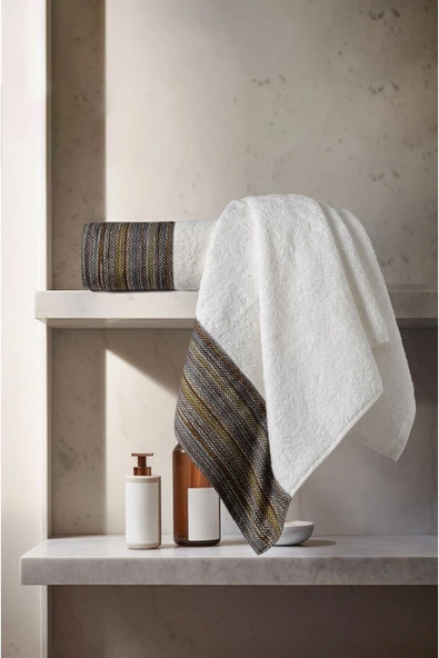 Sevim 2'li Set Bambu Banyo Havlusu - Pamuk Saten Bordürlü & Balıksırtı Desenli - Tivoli - Calais