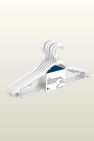 37 Cm Döner Başlı Beyaz Askı 6’lı Set ürün görseli 1