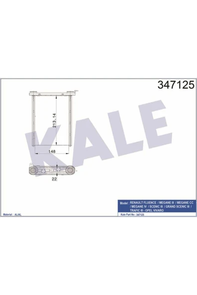 347125 Kalorifer Radyatörü Megane III 08- Scenic III 08- Fluence 08- Trafic III 14- Brazıng ürün görseli