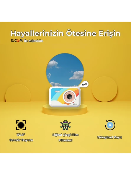 SJCAM FunCam Çocuk Kamerası Sarı - Çocuklar için Fotoğraf Makinesi 1080p 12MP - 6
