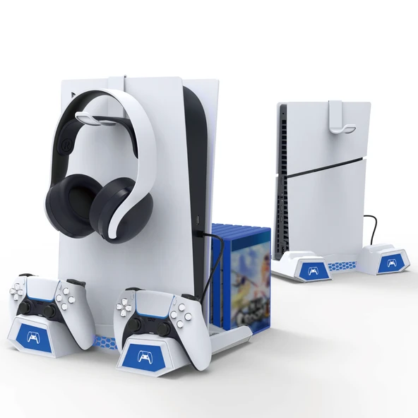 PS5 FAT SLIM RGB Lİ KULAKLIK ASKILI SOĞUTUCULU ŞARJLI DİKEY STAND PG-P5S023 - Resim 5