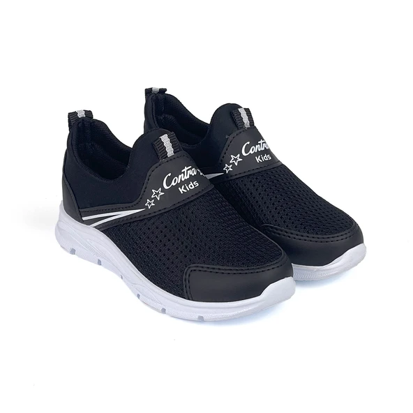 Çocuk Unisex Siyah Beyaz Bağcıksız Slip-On Rahat Kalıp Günlük Sneaker Spor Ayakkabı