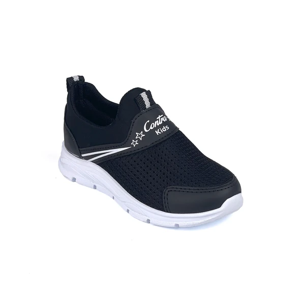 Çocuk Unisex Siyah Beyaz Bağcıksız Slip-On Rahat Kalıp Günlük Sneaker Spor Ayakkabı - 3