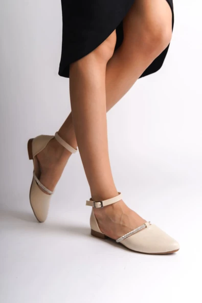 MONICA Tokalı Ortopedik Rahat Taban Taş Detaylı Kadın Babet Ayakkabı  CKT - Krem - Resim 3