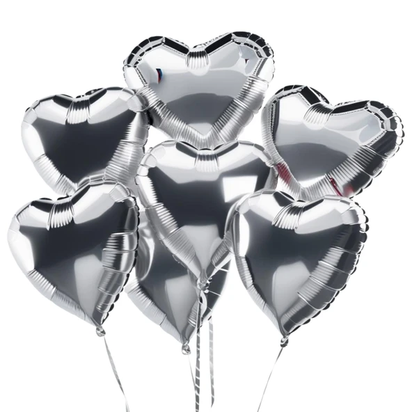 5 Adet 18 İnç 45 Cm Kalp Folyo Balon Gümüş
