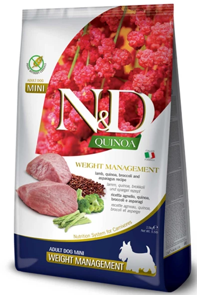 N&D ND Quinoa Tahılsız Kuzu Eti Brokoli ve Kuşkonmazlı Kilo Kontrolü için Küçük Irk Köpek Maması 2,5kg - 2