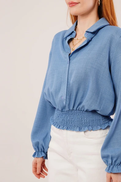 Bel Ve Bilek Lastikli Mavi Bluz - Resim 2