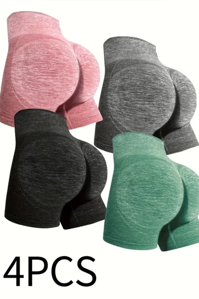 4'lü Kadın Popo Kaldırma Şekillendirici Şort Seti – Yüksek Bel, Karın Kontrolü, Yoga & Fitness Tayt Şortları ürün görseli