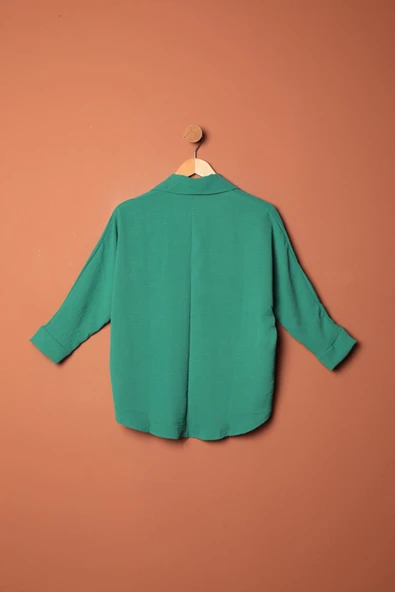 Aerobin Kumaş V Gömlek Yaka Kadın Gömlek-Yeşil - Resim 2