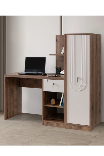 Megan Oda Takımı - 4 Kapaklı Dolap, Çalışma Masası, Şifonyer, Kitaplık, Komodin - Resim 6