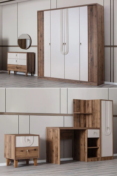 Megan Oda Takımı - 4 Kapaklı Dolap, Çalışma Masası, Şifonyer, Kitaplık, Komodin ürün görseli 1