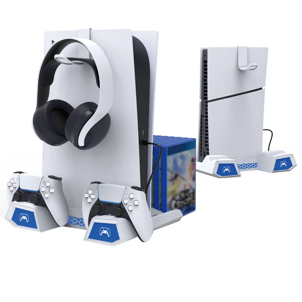 PS5 FAT SLIM RGB Lİ KULAKLIK ASKILI SOĞUTUCULU ŞARJLI DİKEY STAND PG-P5S023 - Resim 6