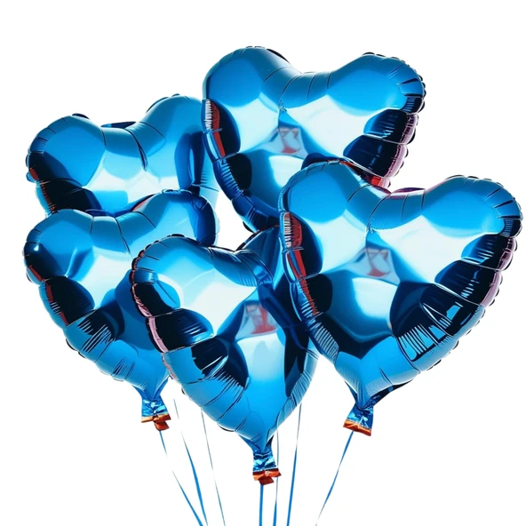 5 Adet 18 İnç 45 Cm Kalp Folyo Balon Mavi