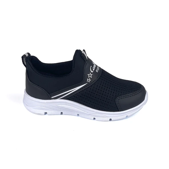 Çocuk Unisex Siyah Beyaz Bağcıksız Slip-On Rahat Kalıp Günlük Sneaker Spor Ayakkabı - 4