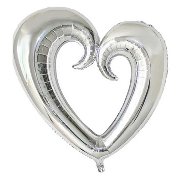 1 Adet 40 İnç 100 Cm Ortası Boş Folyo Gümüş Kalp Balon Doğum Günü Şık Süsleme