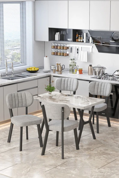 Parla 70x110cm Efes Mutfak Masası, Mutfak Masası Takımı, Yemek Masası, 4 Gri Sandalye