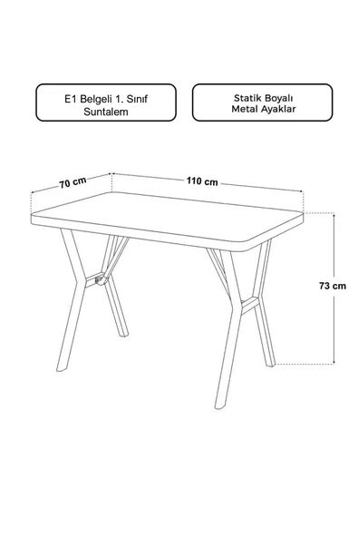 Parla 70x110cm Atlantik Mutfak Masası, Mutfak Masası Takımı, Yemek Masası, 4 Antrasit Sandalye - 5