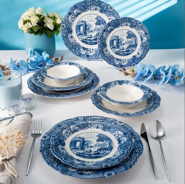 Fecra Vintage Blue 24 Parça Yemek Takımı