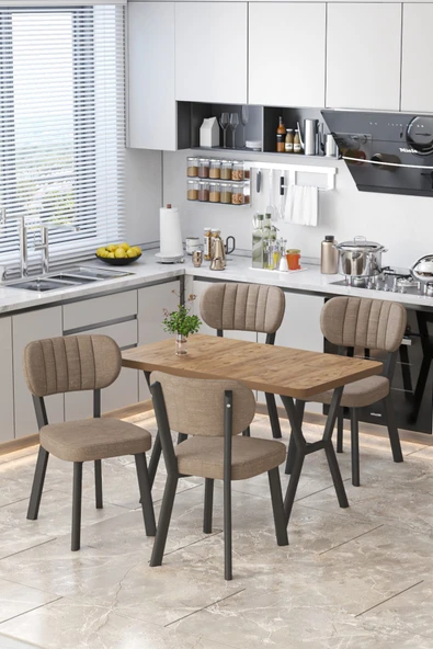 Parla 70x110cm Atlantik Mutfak Masası, Mutfak Masası Takımı, Yemek Masası, 4 Cappucino Sandalye - 1