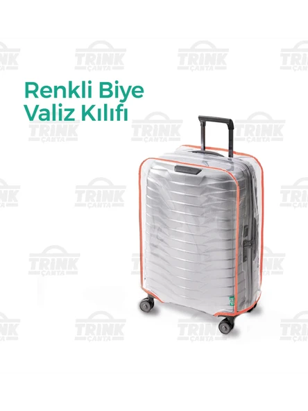 Şeffaf Valiz Ve Bavul Koruyucu Kılıf Renkli Biye Turuncu