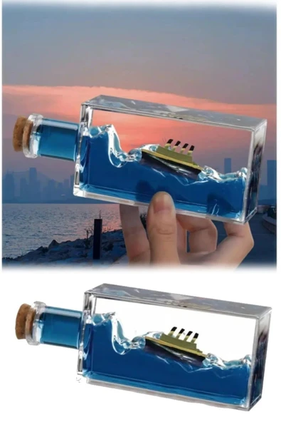 Deniz Tutkunlarına Dekorasyon Severlere Özel Şişe İçinde Titanic Gemi Deniz Temalı Masa Üstü Hediye ürün görseli 1