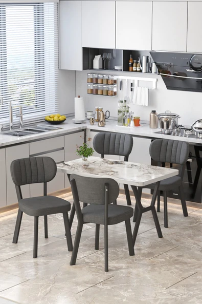 Parla 70x110cm Efes Mutfak Masası, Mutfak Masası Takımı, Yemek Masası, 4 Antrasit Sandalye