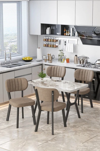 Parla 70x110cm Efes Mutfak Masası, Mutfak Masası Takımı, Yemek Masası, 4 Cappucino Sandalye