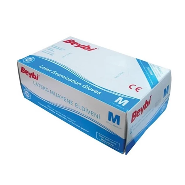 Beybi Lateks Pudralı (M) Medium Beden Muayene Eldiven 100lü Paket ürün görseli