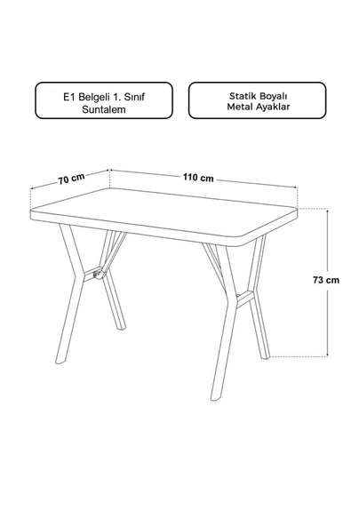 Parla 70x110cm Efes Mutfak Masası, Mutfak Masası Takımı, Yemek Masası, 4 Siyah Sandalye - 5