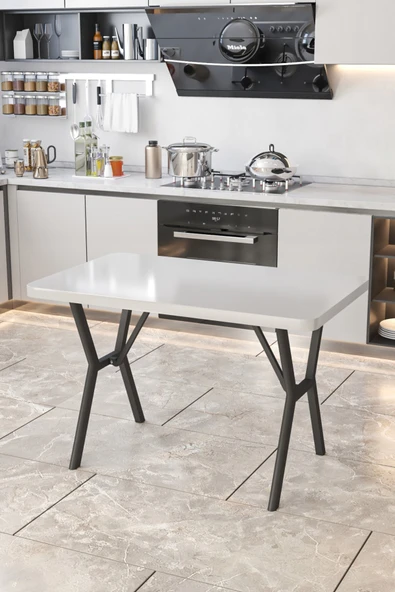 Parla 70x110cm Beyaz Mutfak Masası, Mutfak Masası Takımı, Yemek Masası, 4 Antrasit Sandalye - 3