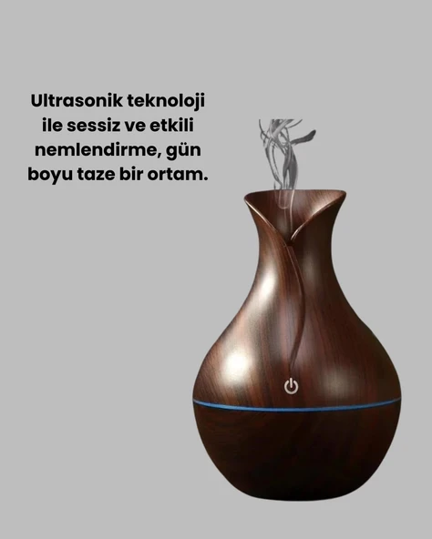 Ultrasonik Ahşap Desenli 130ml Aromaterapi Difüzör ve Hava Nemlendirici - Resim 2