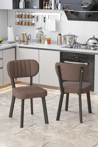 Parla 70x110cm Siyah Mermer Mutfak Masası, Mutfak Masası Takımı, Yemek Masası, 4 Kahverengi Sandalye - 2