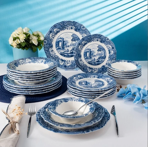Fecra Vintage Blue 24 Parça Yemek Takımı - 3