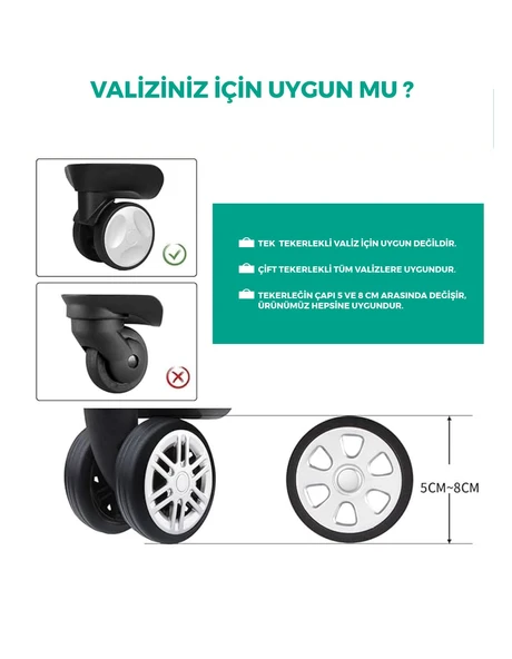 Silikon Bavul Valiz Tekerlek Koruyucu 8 Adet ( Siyah ) Tek Ebat - 2