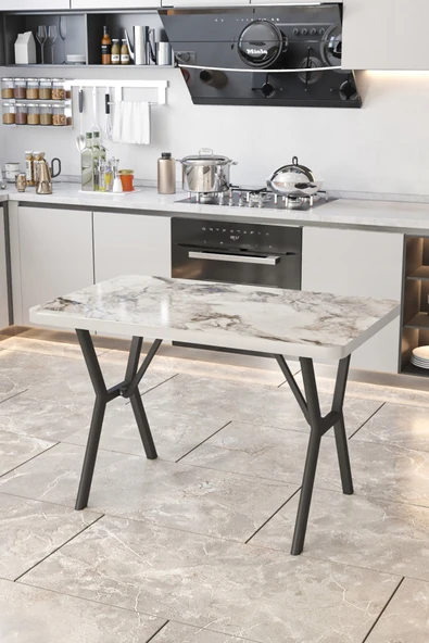 Parla 70x110cm Efes Mutfak Masası, Mutfak Masası Takımı, Yemek Masası, 4 Siyah Sandalye - 3