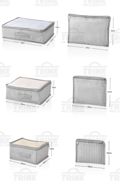 6'lı Valiz ve Bavul Düzenleyici Set * Fileli - Puantiyeli