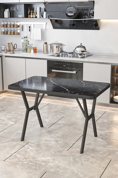 Parla 70x110cm Siyah Mermer Mutfak Masası, Mutfak Masası Takımı, Yemek Masası, 4 Antrasit Sandalye - 3