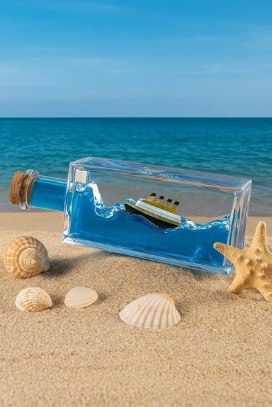 Deniz Tutkunlarına Dekorasyon Severlere Özel Şişe İçinde Titanic Gemi Deniz Temalı Masa Üstü Hediye - Resim 2