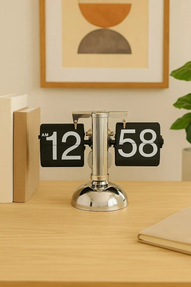 Sayfa Çevirmeli Masa Saati Modern Retro Tasarım Flip Clock Ev ve Ofis Dekoratif Masaüstü Saat Hediye - 4