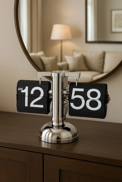 Sayfa Çevirmeli Masa Saati Modern Retro Tasarım Flip Clock Ev ve Ofis Dekoratif Masaüstü Saat Hediye - 1