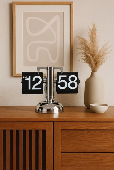 Sayfa Çevirmeli Masa Saati Modern Retro Tasarım Flip Clock Ev ve Ofis Dekoratif Masaüstü Saat Hediye - 2