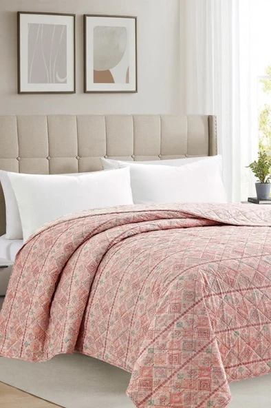 Sakura Elyaf Dolgulu Çift Taraflı Çift Kişilik 200x220 cm Kırlentsiz Tek Pike Gül Kurusu ürün görseli