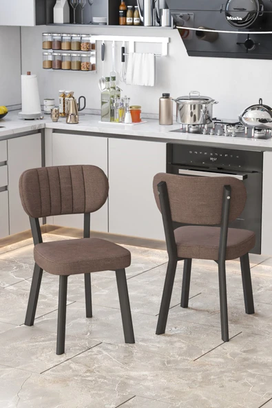 Parla Mutfak Sandalyesi Yemek Odası Bahçe Balkon Otel Restoran Kafe Sandalyesi - 2 Adet - Kahverengi