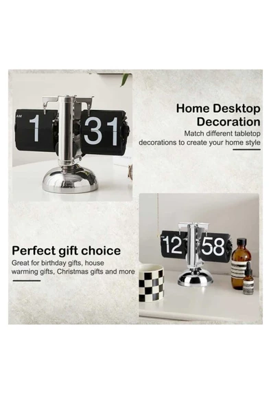 Sayfa Çevirmeli Masa Saati Modern Retro Tasarım Flip Clock Ev ve Ofis Dekoratif Masaüstü Saat Hediye - 6