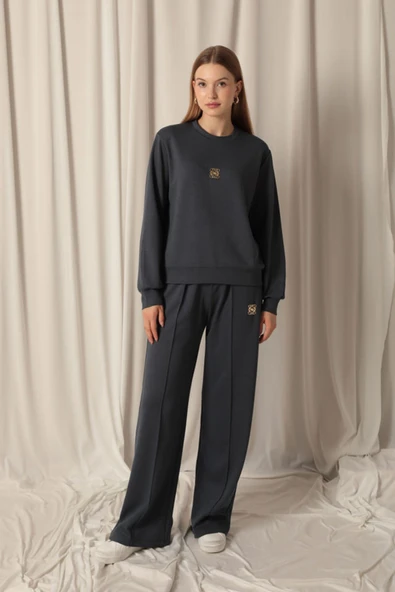 Modal Kumaş Metal Aksesuarlı Kadın Antrasit Takım ürün görseli