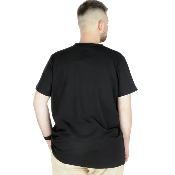 Büyük Beden T-Shirt V Yaka Likralı 20150 Siyah - Resim 4