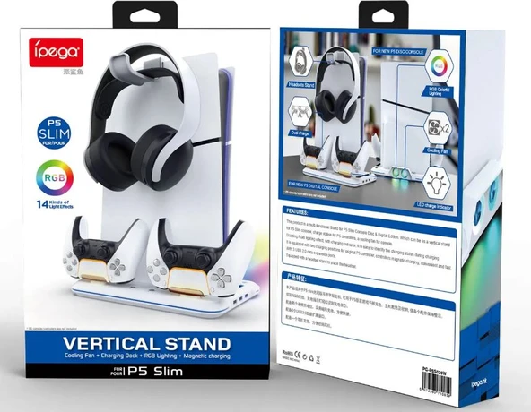 PS5 SLİM KASA UYUMLU DİKEY SOĞUTUCU IŞIKLI STAND İPEGA-P5S020W - Resim 2
