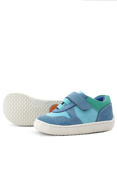 Rakerplus Bob Hakiki Deri Mavi Yeşil Barefoot Cırtlı Lastikli Bebek Sneaker Ayakkabı - 7
